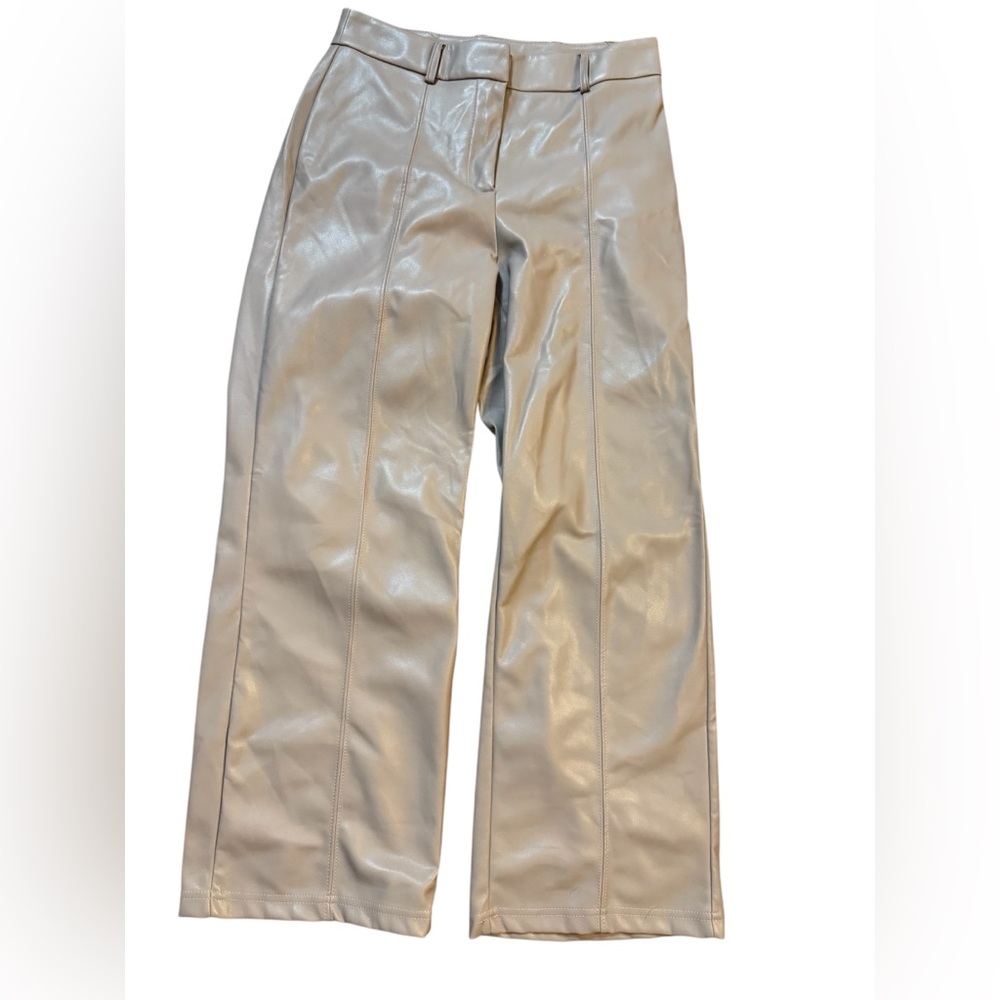 7 for All Mankind Tan Sleek Faux Leather Wide-Leg Pants Sz S
